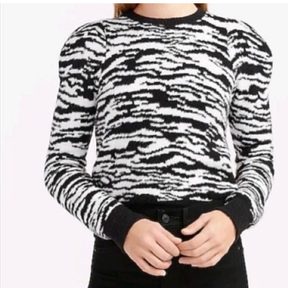 Express Zebra Stripe Puff Shoulder Sweater - Picture 1 of 4
